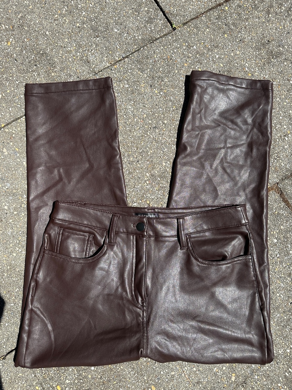 Reitmans Faux Leather Straight Leg Pants Chocolate Brown 8 Petite 8P